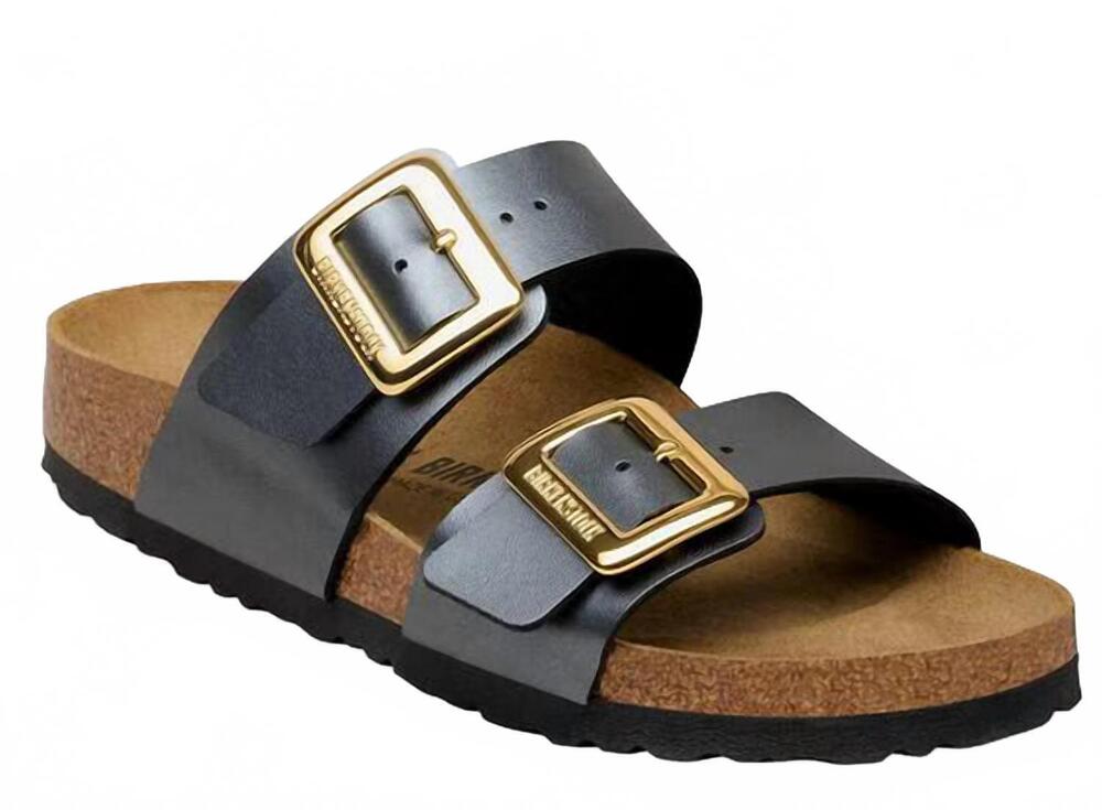 NEW BIRKENSTOCK women's sydney luxe buckle sandal in metallic black